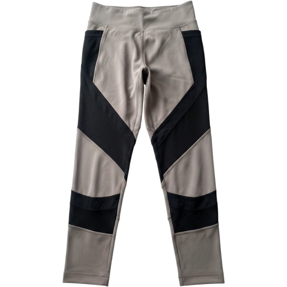 Lukka Lux High Rise Colorblock Mesh Crop Leggings XS Taupe Black Athleisure